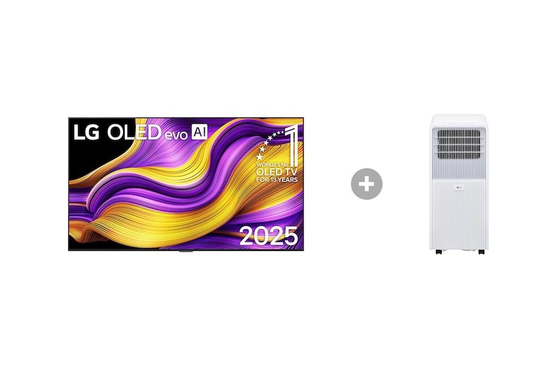 Vorderseite von 65 Zoll LG OLED evo AI G5 4K Smart TV + Mobile Klimaanlage (9000 BTU) OLED65G57LW.TF09001