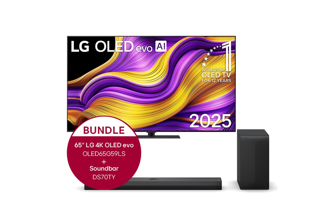 LG 65 Zoll LG OLED evo AI G5 4K Smart TV + 3.1.1 Kanal LG TV Soundbar DS70TY mit Dolby Atmos , OLED65G59LS.DS70TY