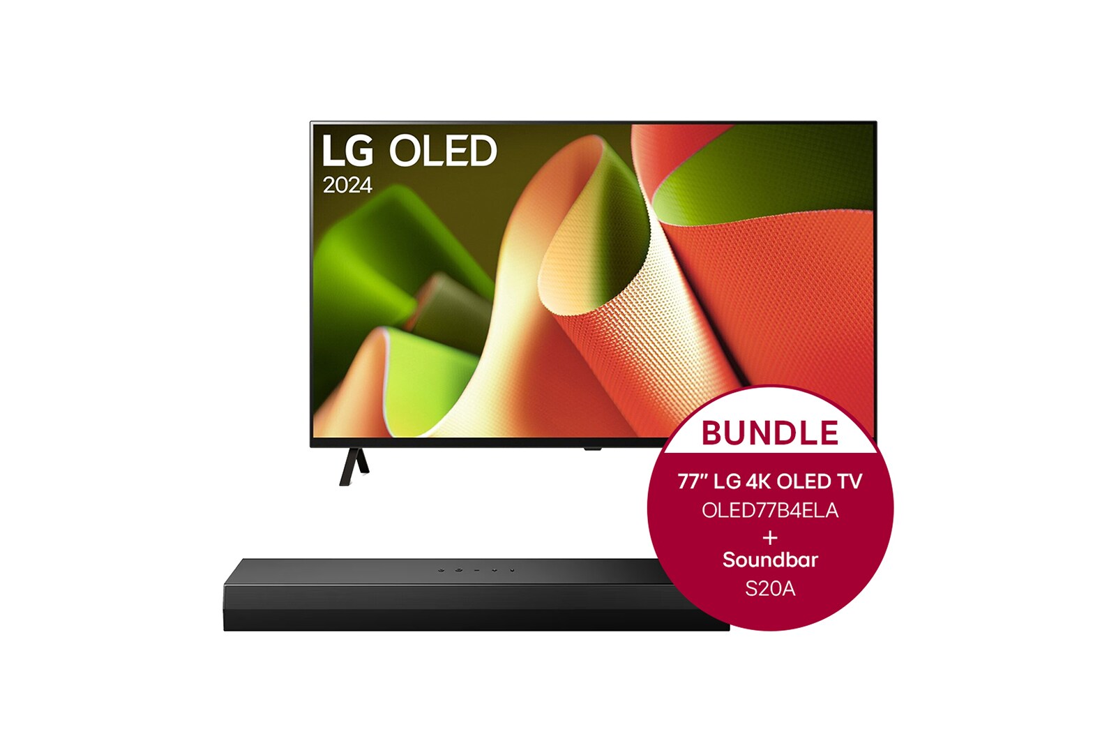 LG 77 Zoll LG OLED B4 4K Smart TV + 2.0 Kanal LG TV Soundbar S20A mit Dolby Digital und DTS Surround, OLED77B4ELA.S20A