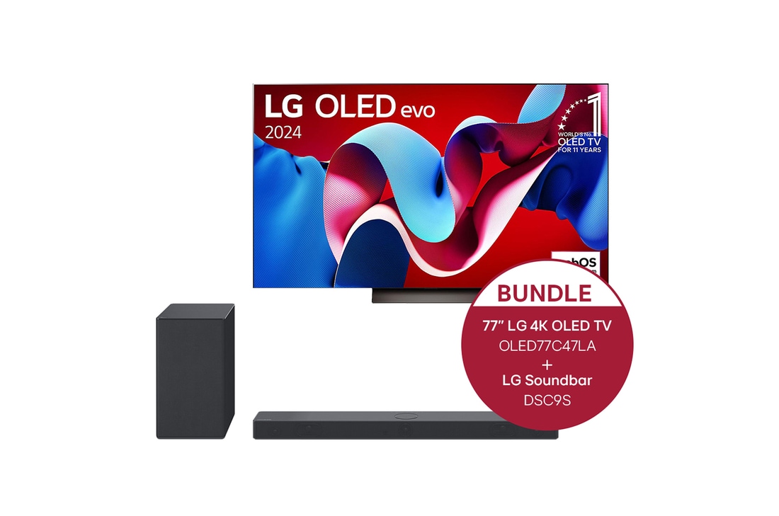 LG 77 Zoll LG OLED evo C4 4k Smart TV + 3.1.3 Dolby Atmos® Soundbar mit 400 Watt, OLED77C47LA.DSC9S