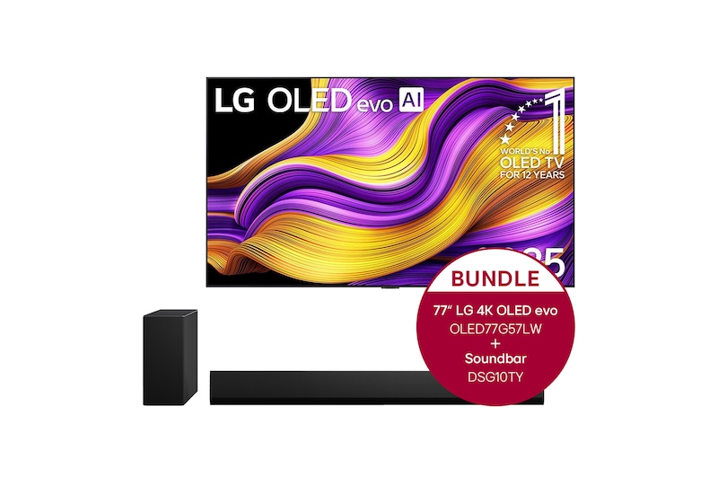 LG 77 Zoll LG OLED evo G5 4K Smart TV + 3.1 Kanal LG TV Soundbar DSG10TY mit Dolby Atmos , OLED77G57LW.DSG10TY