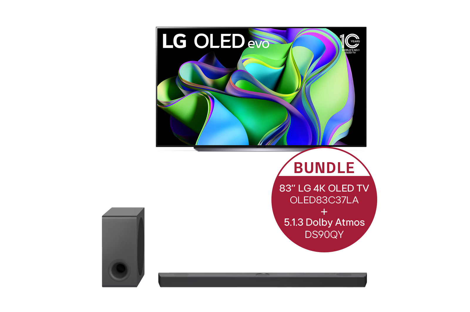 LG 83" LG 4K OLED evo TV C3 + 5.1.3 Dolby Atmos® Soundbar mit 570 Watt, OLED83C37LA.DS90QY