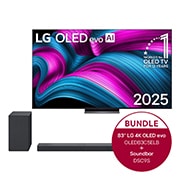 Vorderseite von 83 Zoll LG OLED evo AI C5E 4K Smart TV + 3.1.3 Dolby Atmos® Soundbar mit 400 Watt | kabelloser Subwoofer OLED83C5ELA.DSC9S