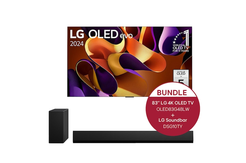 LG 83 Zoll LG OLED evo G4 4K Smart TV + 3.1 Kanal LG TV Soundbar DSG10TY mit Dolby Atmos , OLED83G48LW.DSG10TY