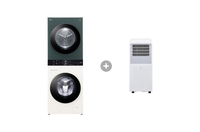 LG WashTower Grün/Beige Waschmaschine & Trockner in einem Gerät I WT1210EGF & Mobile Klimaanlage, WT1210EGF.TF09001
