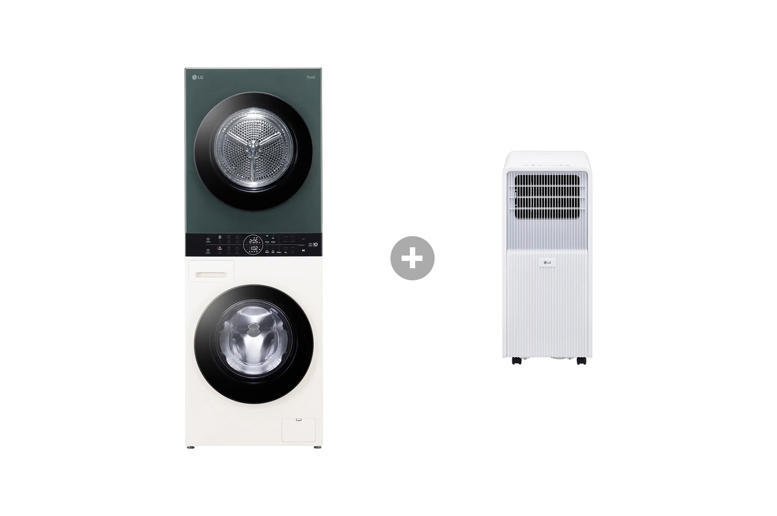 LG WashTower Grün/Beige Waschmaschine & Trockner in einem Gerät I WT1210EGF & Mobile Klimaanlage, WT1210EGF.TF09001