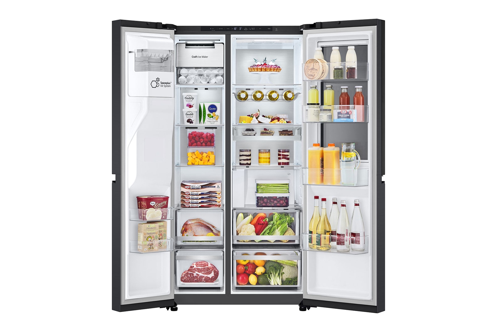 LG Side-by-Side Kühlschrank mit Craft Ice (EEK D, 628L, 179cm hoch) InstaView Door-in-Door®, Eis-, Crushed Ice-, Wasserspender, Festwasseranschluss | GSXB90EVDD , GSXB90EVDD