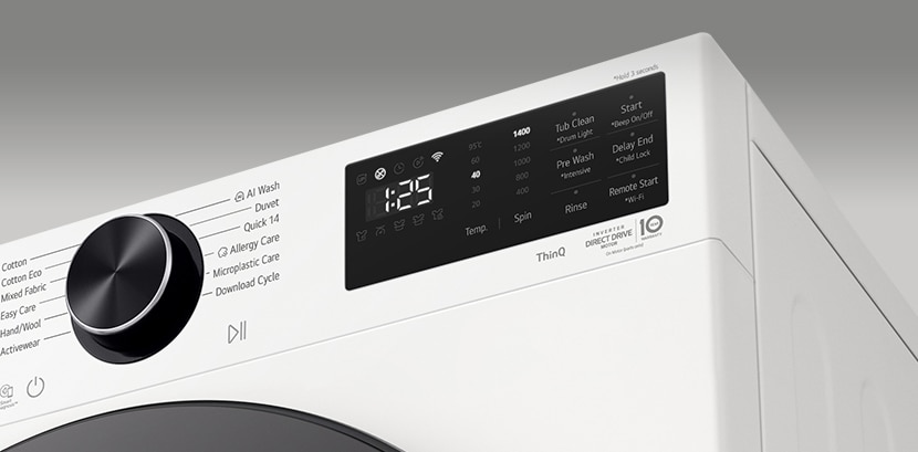 Waschmaschinen-Drehknopf und Bedienfeld.