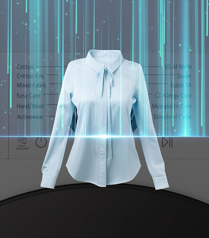 Video, das den LG AI-Waschzyklus zur Erfassung von Lasten und zur Erkennung des Stofftyps zeigt