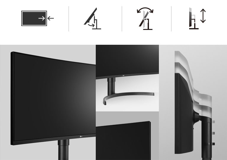 Ergonomisches Design: Nahezu randloses Design, One-Click-Standfuß, neigbar und höhenverstellbar