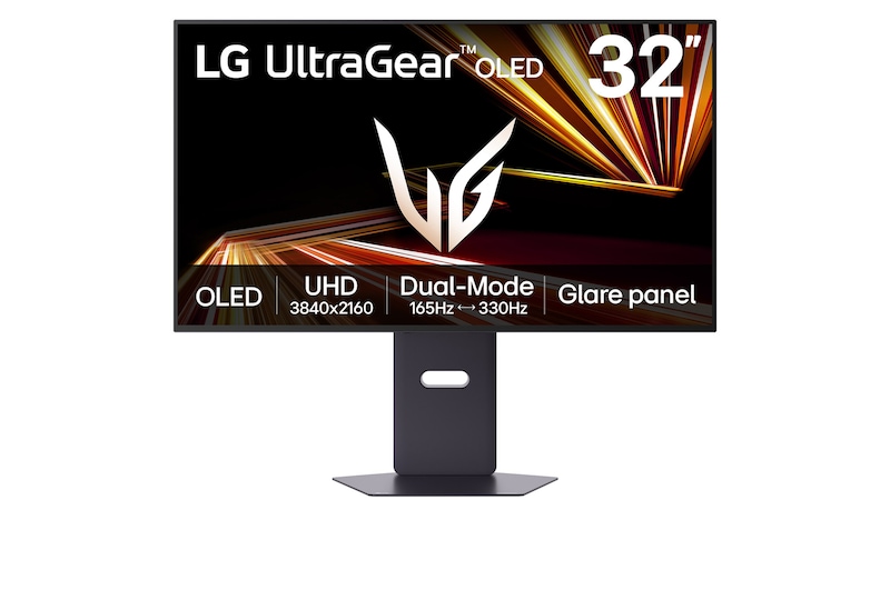 Vorderseite von 32 Zoll LG UltraGear™ GX8 Dual-Mode OLED 4K-UHD Gaming-Monitor | 32GX850A mit Dual-Mode, 0,03 ms (GtG), DisplayHDR™ True Black 400 und Glare-Display™ 32GX850A-B
