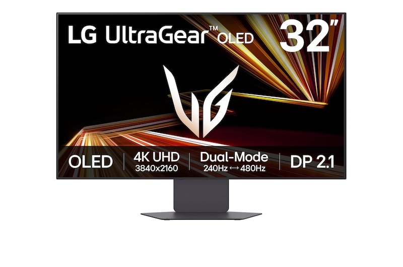 Vorderseite von 32 Zoll LG UltraGear™ GX8 Dual-Mode OLED 240 Hz 4K-UHD Gaming-Monitor | DCI-P3 98,5% (Typ.), VESA DisplayHDR™ True Black 400, 0,03ms (GtG), DP 2.1 32GX870A-B