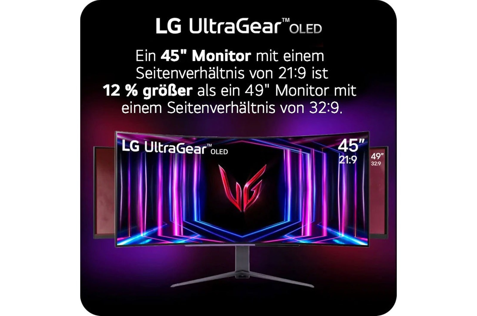 Ein 45-Zoll-Monitor im 21:9-Format ist 12 % größer als ein 49-Zoll-Monitor im 32:9-Format.