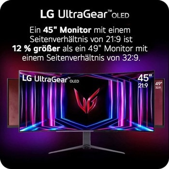 Ein 45-Zoll-Monitor im 21:9-Format ist 12 % größer als ein 49-Zoll-Monitor im 32:9-Format.