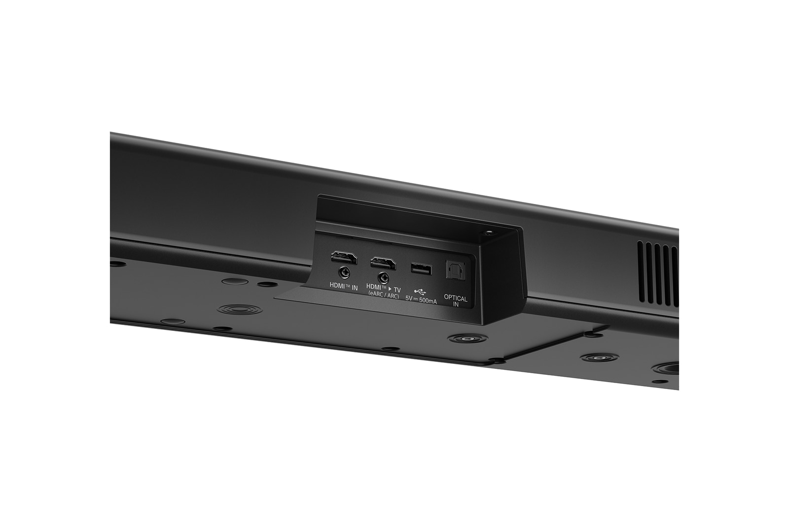 Schrägansicht der Rückseite der LG Soundbar DS90TY