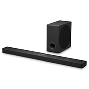 Schrägansicht der LG Soundbar DS90TY und des Subwoofers