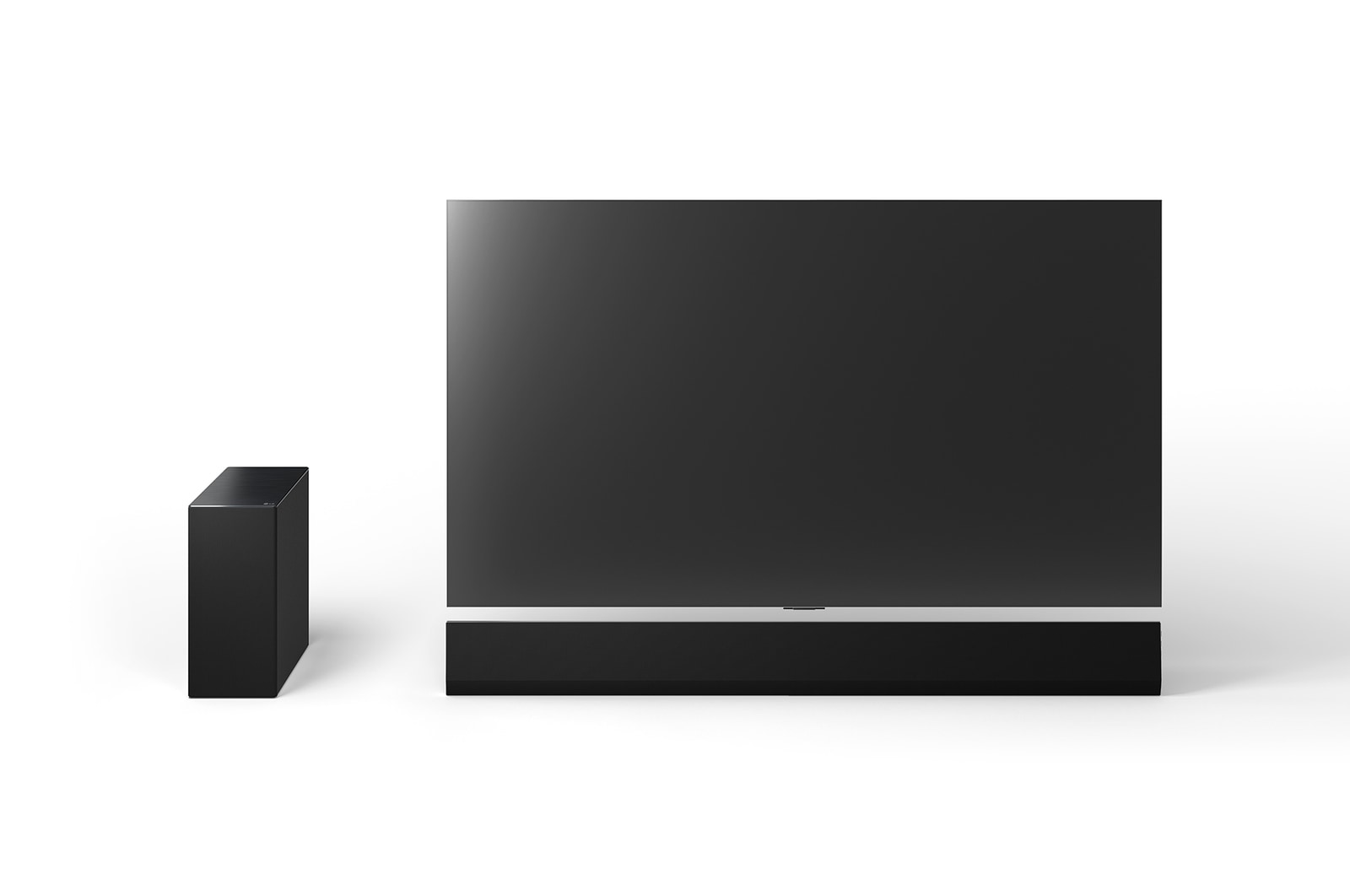 Frontansicht des 65 Zoll LG OLED G4, der LG Soundbar SG10TY und des Subwoofers