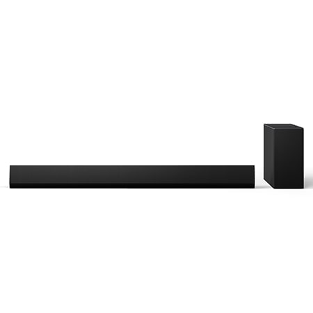 Frontansicht der LG Soundbar SG10TY und des Subwoofers