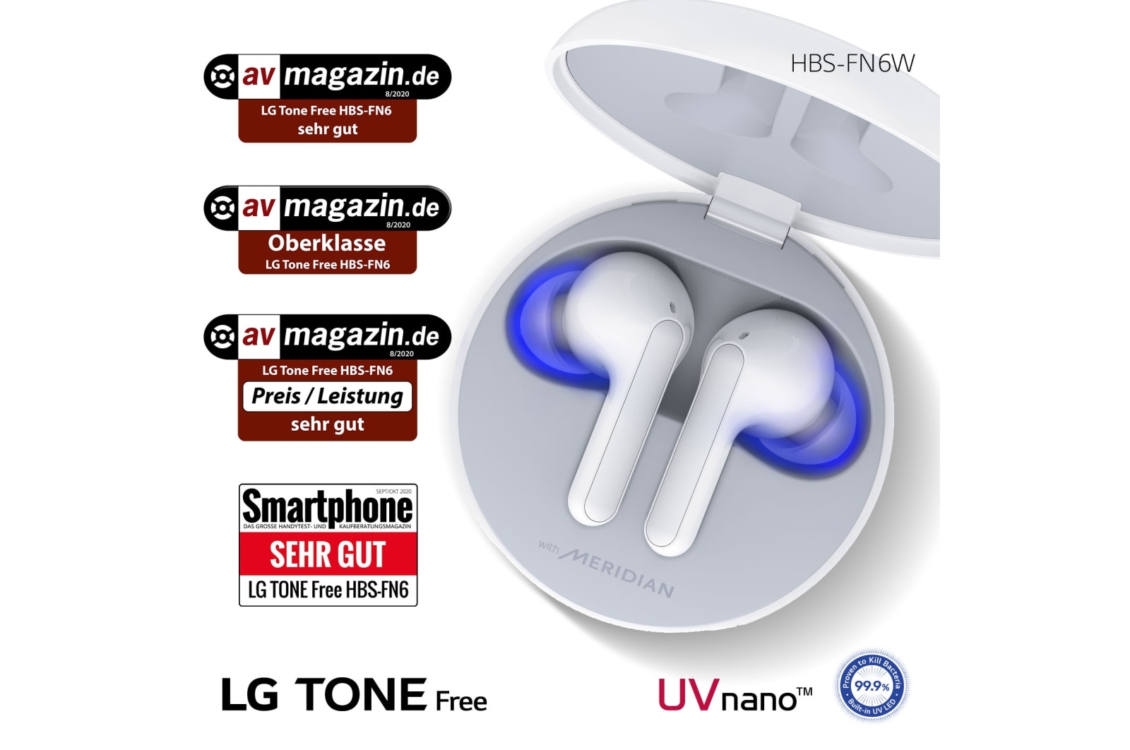 LG TONE Free FN6 | weiß | Wireless Earbuds mit MERIDIAN-Sound, HBS-FN6 White