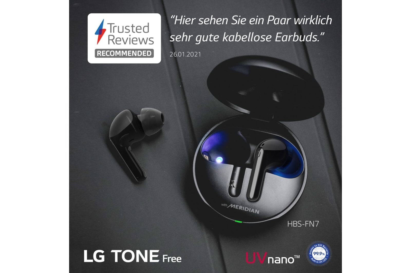 LG TONE Free FN7 | schwarz | Wireless Earbuds mit MERIDIAN-Sound und ANC, HBS-FN7 Black