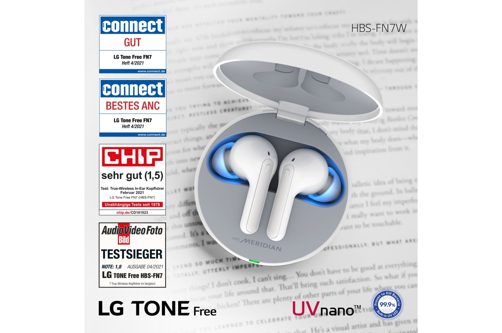 LG TONE Free FN7 | weiß | Wireless Earbuds mit MERIDIAN-Sound und ANC, HBS-FN7 White