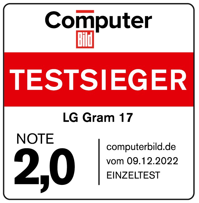 Der LG 17Z90Q hat im Test bei Computer Bild das Testurteil "NOTE 2,0" erhalten.1