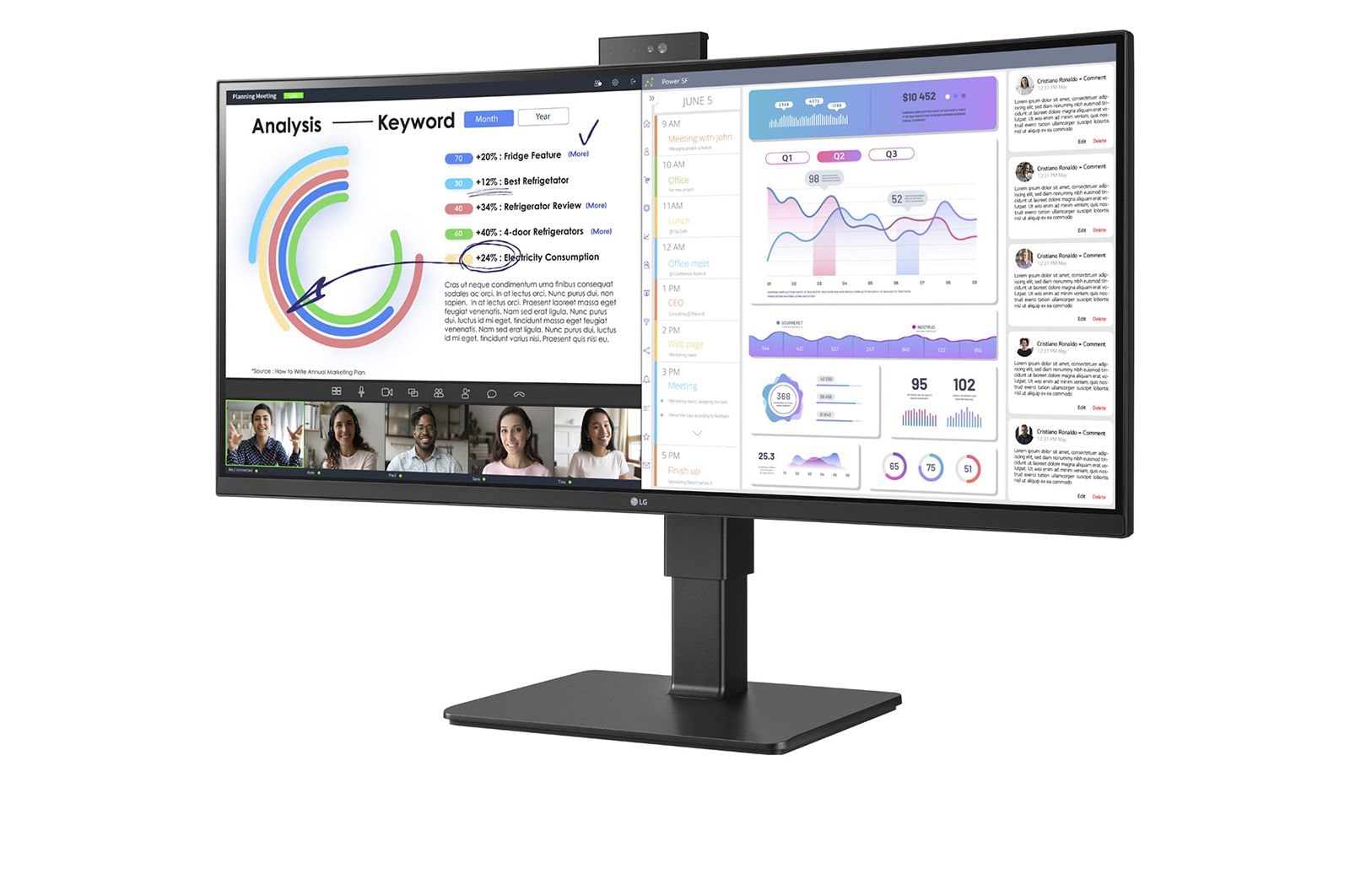 LG 34 Zoll UltraWide™ WQHD (3.440x1.440) IPS-Monitor mit eingebauter Webcam & Mikrofon, 34BQ77QC-B