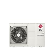 Vorderansicht des weißen rechteckigen LG R32 Monoblock S mit einem runden Lüfter und LG-Logo oben rechts.