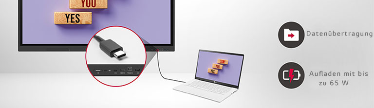 Das LG CreateBoard überträgt problemlos Daten über USB-C-Konnektivität und kann mit bis zu 65 W geladen werden.