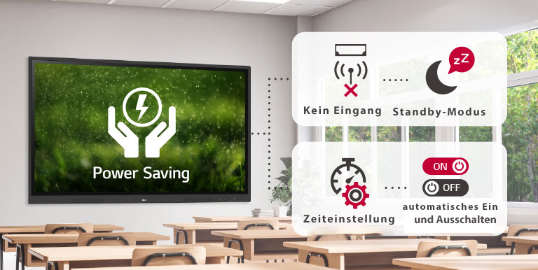 Wenn eine bestimmte Zeit lang keine Eingaben erfolgen, wechselt das Gerät in den Standby-Modus und kann durch Einstellen der Uhrzeit automatisch ein- oder ausgeschaltet werden, um Strom zu sparen.