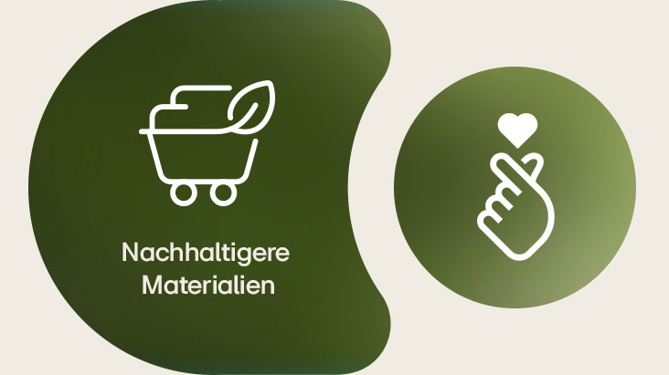 Auf der linken Seite ist das Symbol für nachhaltige Materialien von LG mit dem darunter stehenden Namen zu sehen. Auf der rechten Seite ist das ESG-Finger-Herz-Symbol zu sehen.