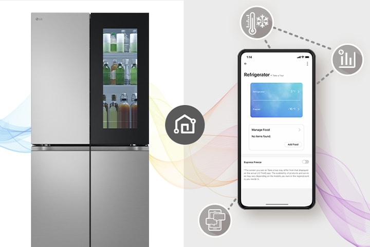 Ein Kühlschrank und ein Smartphone sind zu sehen.