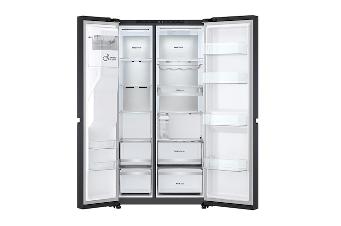 LG Side-by-Side Kühlschrank (EEK B, 623L, 179cm hoch) mit Eis-, Crushed Ice- und Wasserspender & internem Wassertank | GSLE91EVAB, GSLE91EVAB
