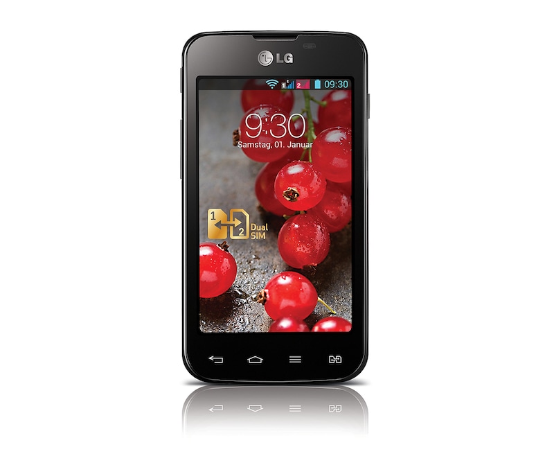 LG Android-Smartphone mit Dual SIM Slot, 10,2 cm (4 Zoll) IPS-Display und 1,0-Ghz-Prozessor, E455 Optimus L5 II Dual