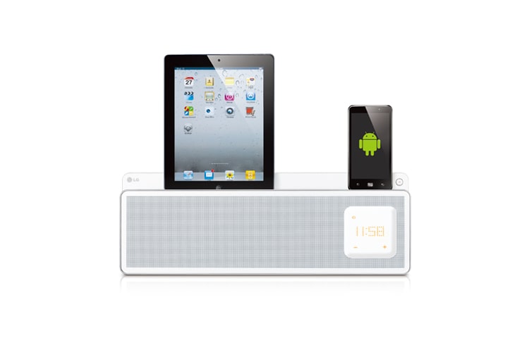 LG Dual Dockingstation für Apple- und Android-Geräte mit Bluetooth, Radio und Weckfunktion, ND5520