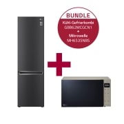 LG Kühl-Gefrierkombination | 384 Liter Nutzinhalt | Energieeffizienzklasse C  | Matte Black | 203 cm hoch | Smart Inverter Compressor® | GBB62MCGCN1 &  Mikrowelle mit Smart Inverter Technologie | Quarzgrill-Technologie | 25 Liter Kapazität  | Tür aus echtem Glas, GBB62MCGC.MH65NBS