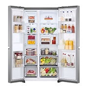 LG Side-by-Side mit Multi-Airflow Umluftkühlung | 655 Liter Kapazität | Energieeffizienzklasse E | Express Freeze | Platinum Silver | GSBV70PZTE, GSBV70PZTE