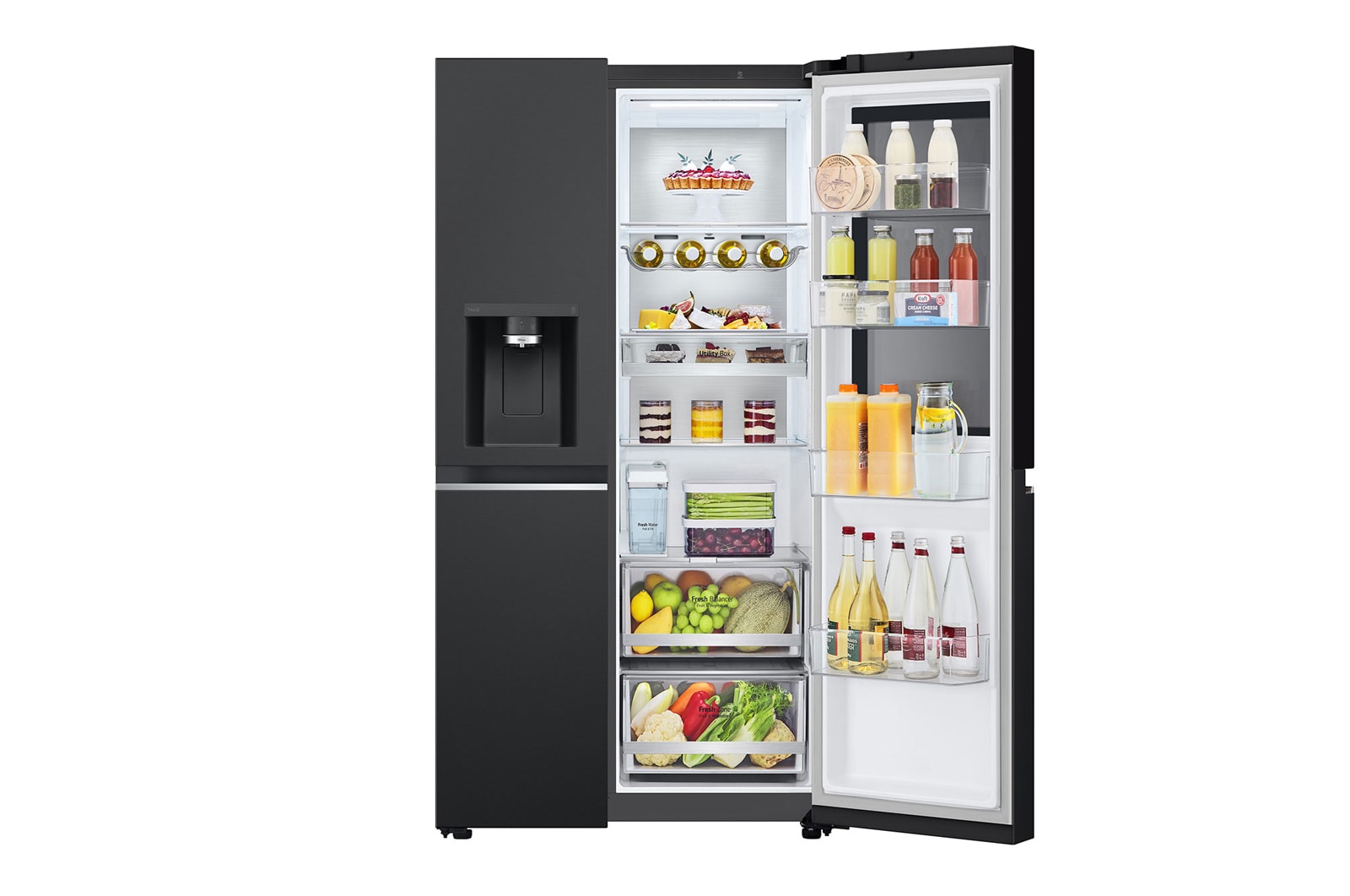 LG Side-by-Side Kühlschrank mit InstaView® (D, 635L, 179cm hoch) mit Eis-, Crushed Ice- und Wasserspender & internem Wassertank | ​GSGV91EVAD, GSGV91EVAD