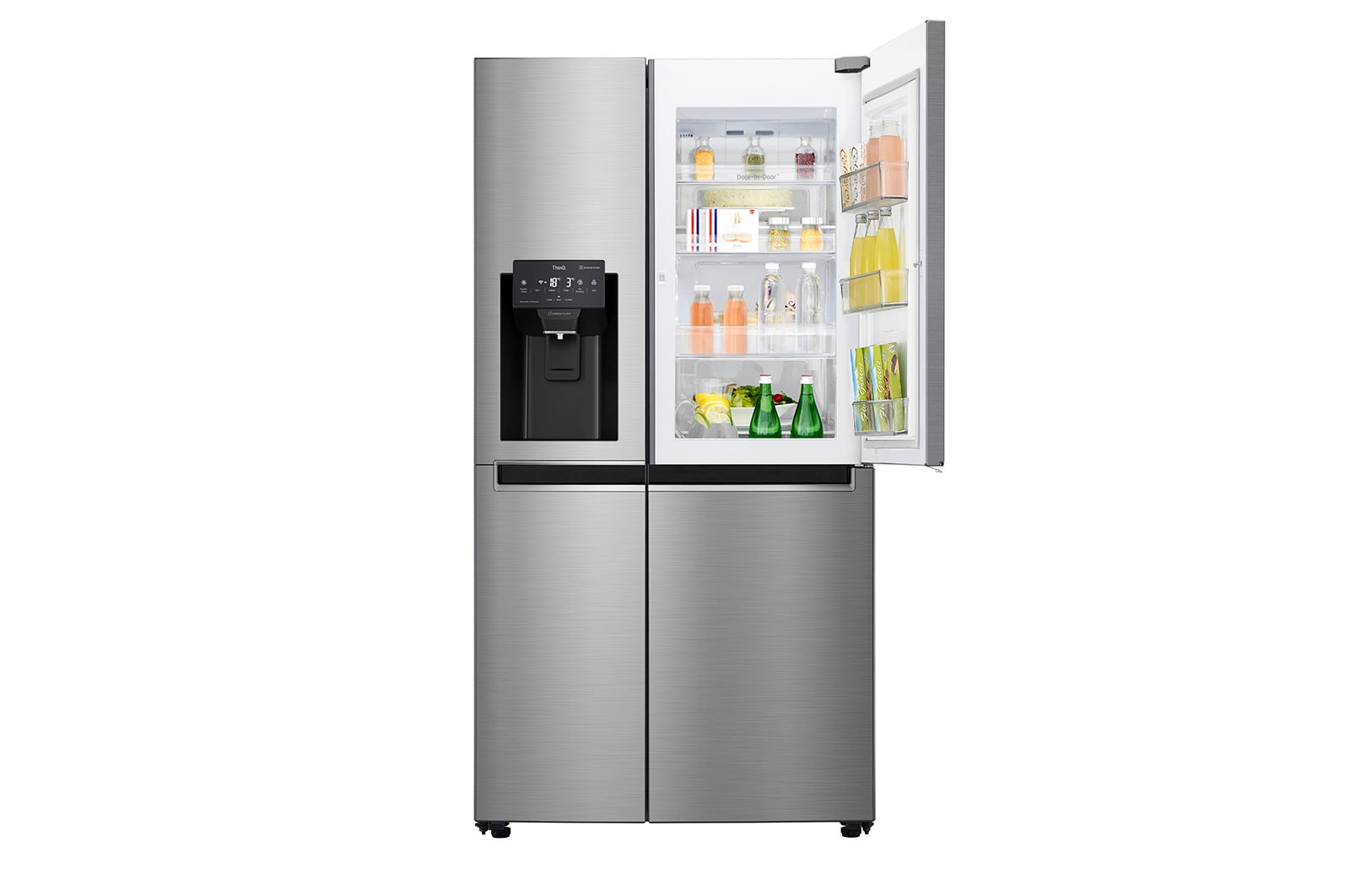 LG Side-by-Side mit Door-in-Door ® | Eis-, Crushed Ice- und Wasserspender | 625 Liter Kapazität | Energieeffizienzklasse E | Interner Wassertank 4L | Steel | GSJ461DIDE, GSJ461DIDE