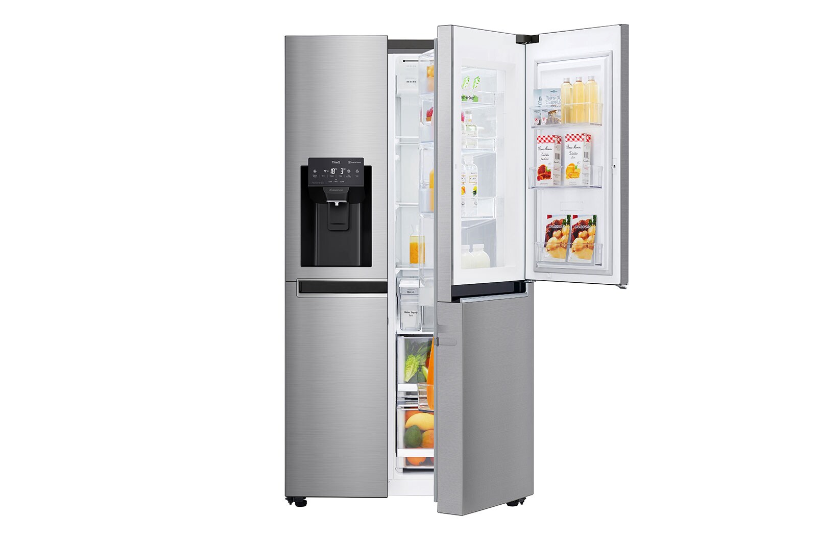 LG Side-by-Side mit Door-in-Door ® | Eis-, Crushed Ice- und Wasserspender | 625 Liter Kapazität | Energieeffizienzklasse E | Interner Wassertank 4L | Steel | GSJ461DIDE, GSJ461DIDE