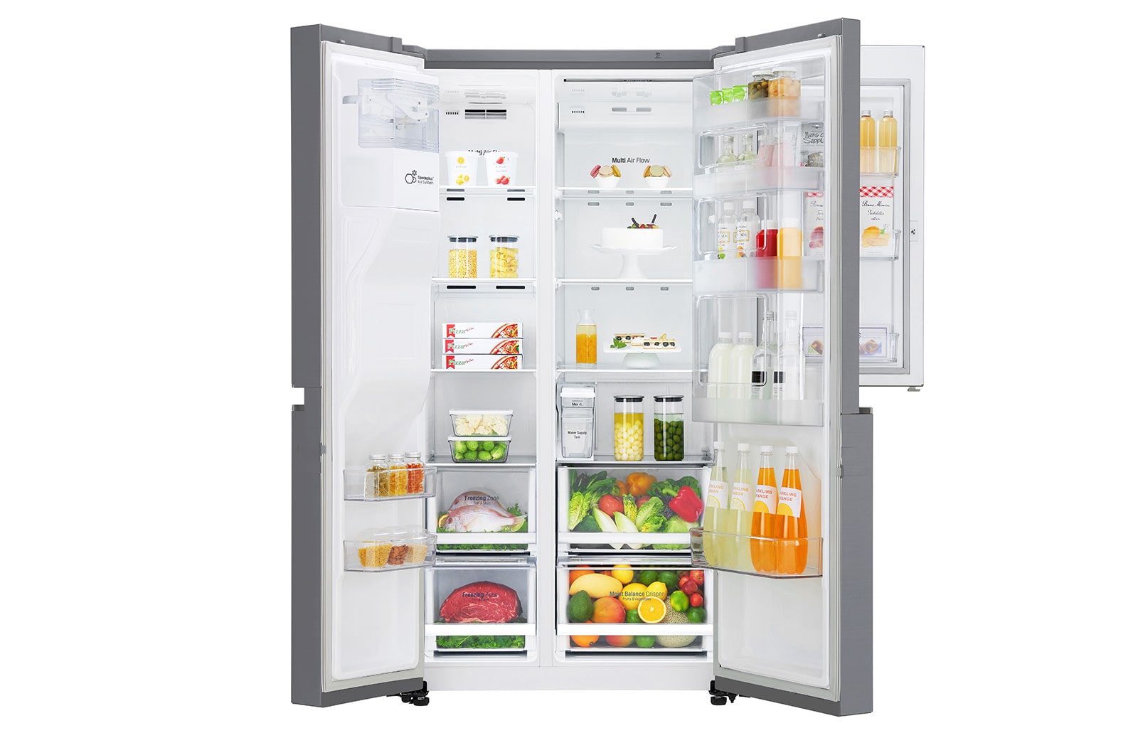 LG Side-by-Side mit Door-in-Door ® | Eis-, Crushed Ice- und Wasserspender | 625 Liter Kapazität | Energieeffizienzklasse E | Interner Wassertank 4L | Steel | GSJ461DIDE, GSJ461DIDE