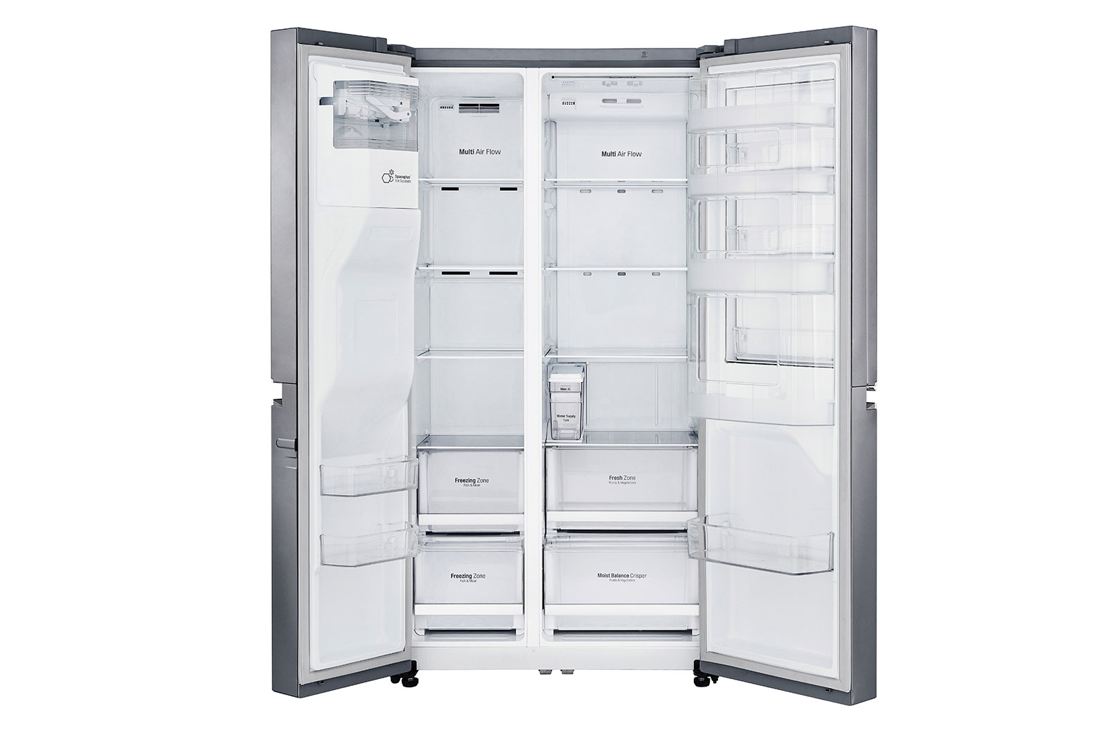 LG Side-by-Side mit Door-in-Door ® | Eis-, Crushed Ice- und Wasserspender | 625 Liter Kapazität | Energieeffizienzklasse E | Interner Wassertank 4L | Steel | GSJ461DIDE, GSJ461DIDE