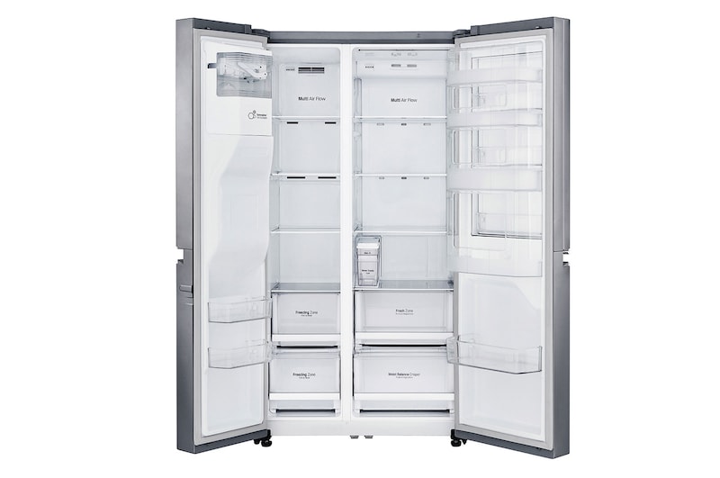 LG Side-by-Side mit Door-in-Door ® | Eis-, Crushed Ice- und Wasserspender | 625 Liter Kapazität | Energieeffizienzklasse E | Interner Wassertank 4L | Steel | GSJ461DIDE, GSJ461DIDE