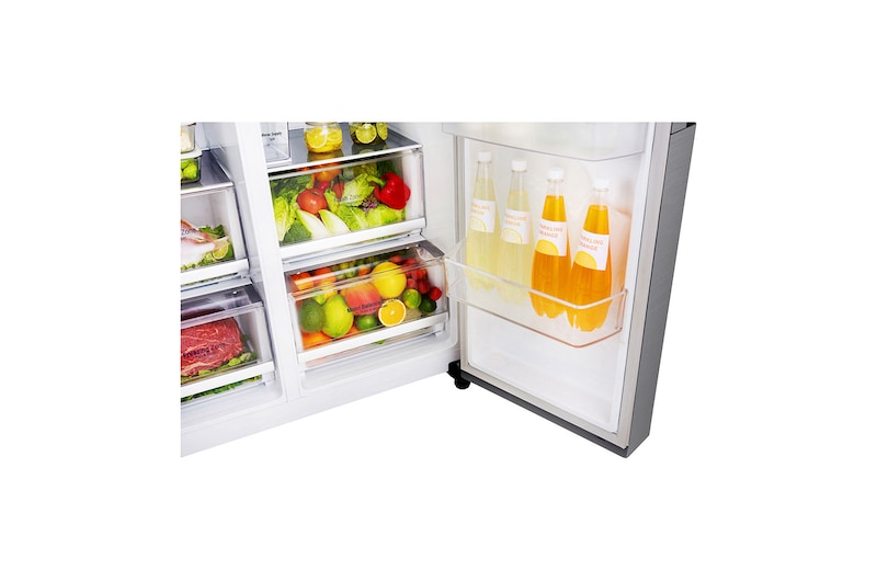 LG Side-by-Side mit Door-in-Door ® | Eis-, Crushed Ice- und Wasserspender | 625 Liter Kapazität | Energieeffizienzklasse E | Interner Wassertank 4L | Steel | GSJ461DIDE, GSJ461DIDE