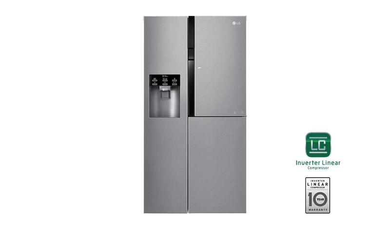LG Side-by-Side mit Door-in-Door® | Eis-, Crushed Ice- und Wasserspender | 606 Liter Kapazität | Energieeffizienzklasse F | Interner Wassertank 4L | Steel | GSJ561PZUZ, GSJ561PZUZ