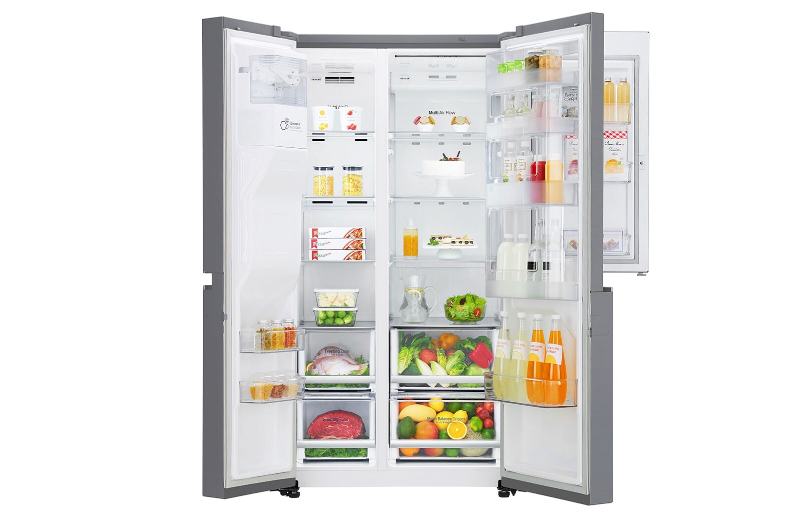 LG Side-by-Side mit Door-in-Door ® | Eis-, Crushed Ice- und Wasserspender | 625 Liter Kapazität | Energieeffizienzklasse E | Festwasseranschluss | Steel | GSJ760PZZE, GSJ760PZZE