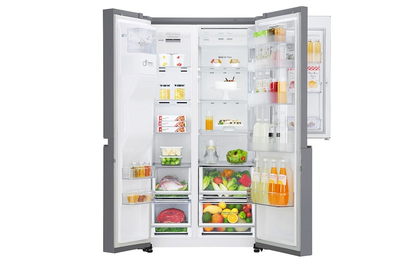 LG Side-by-Side mit Door-in-Door ® | Eis-, Crushed Ice- und Wasserspender | 625 Liter Kapazität | Energieeffizienzklasse E | Festwasseranschluss | Steel | GSJ760PZZE, GSJ760PZZE