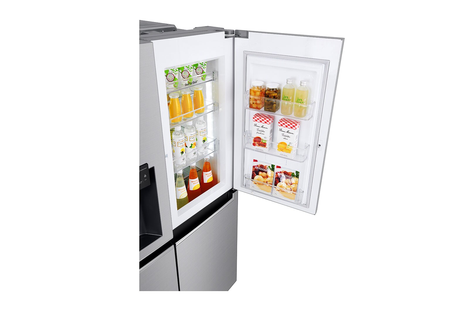 LG Side-by-Side mit Door-in-Door ® | Eis-, Crushed Ice- und Wasserspender | 625 Liter Kapazität | Energieeffizienzklasse E | Festwasseranschluss | Steel | GSJ760PZZE, GSJ760PZZE