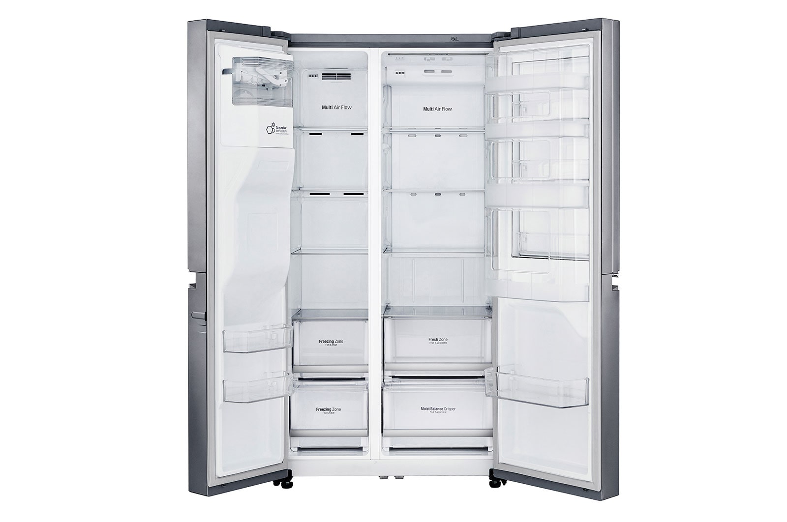 LG Side-by-Side mit Door-in-Door ® | Eis-, Crushed Ice- und Wasserspender | 625 Liter Kapazität | Energieeffizienzklasse E | Festwasseranschluss | Steel | GSJ760PZZE, GSJ760PZZE