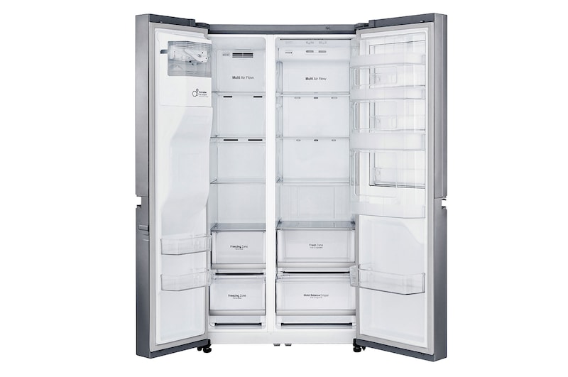 LG Side-by-Side mit Door-in-Door ® | Eis-, Crushed Ice- und Wasserspender | 625 Liter Kapazität | Energieeffizienzklasse E | Festwasseranschluss | Steel | GSJ760PZZE, GSJ760PZZE